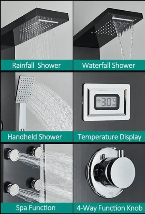 Douchepaneel Opbouwdouche SaniSupreme® Sardegna LCD Premium mat zwart