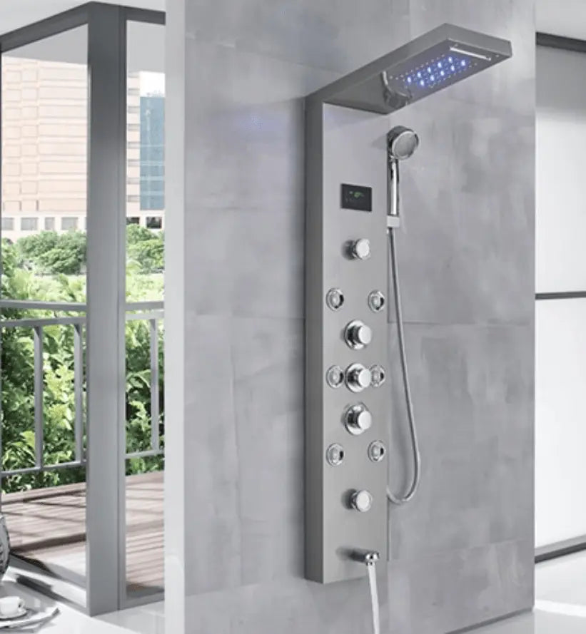 Douchepaneel Opbouwdouche SaniSupreme Sardinia LCD Premium zilver brushed