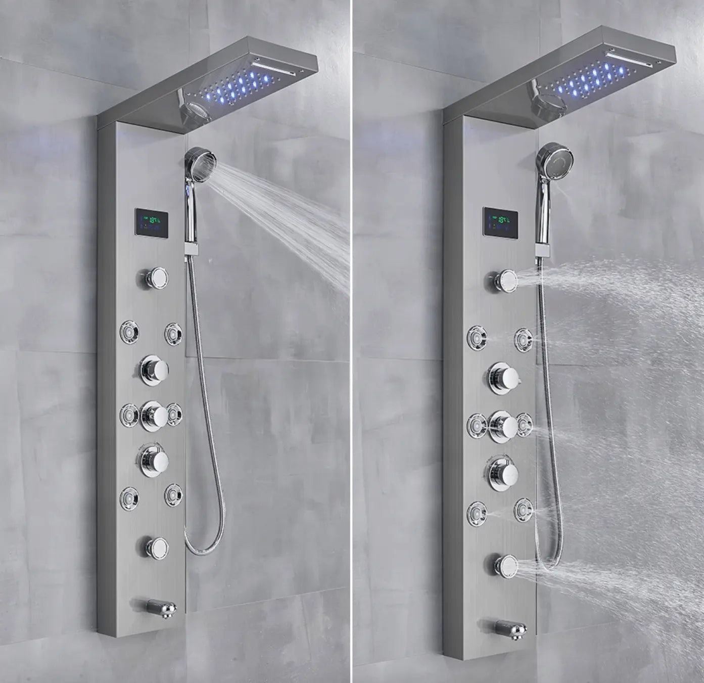 Douchepaneel Opbouwdouche SaniSupreme Sardinia LCD Premium zilver brushed