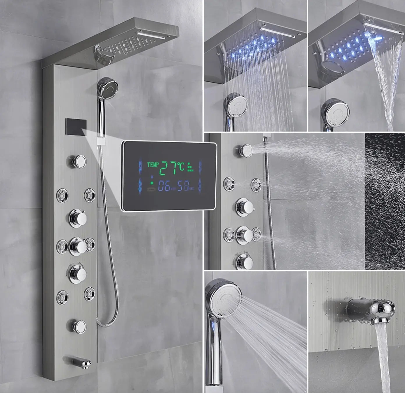 Douchepaneel Opbouwdouche SaniSupreme Sardinia LCD Premium zilver brushed