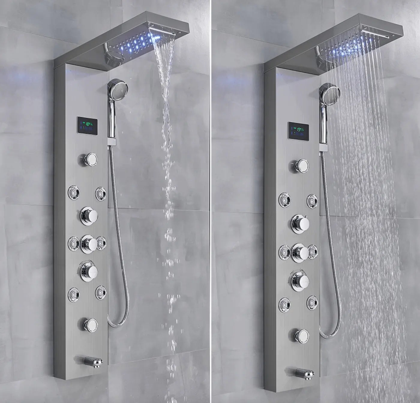 Douchepaneel Opbouwdouche SaniSupreme Sardinia LCD Premium zilver brushed