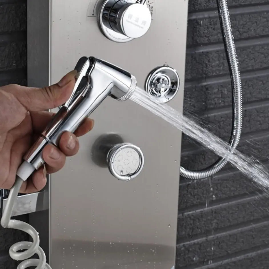 Douchepaneel Opbouwdouche SaniSupreme® Sicilie met hand - en voetendouche LCD Premium zilver brushed