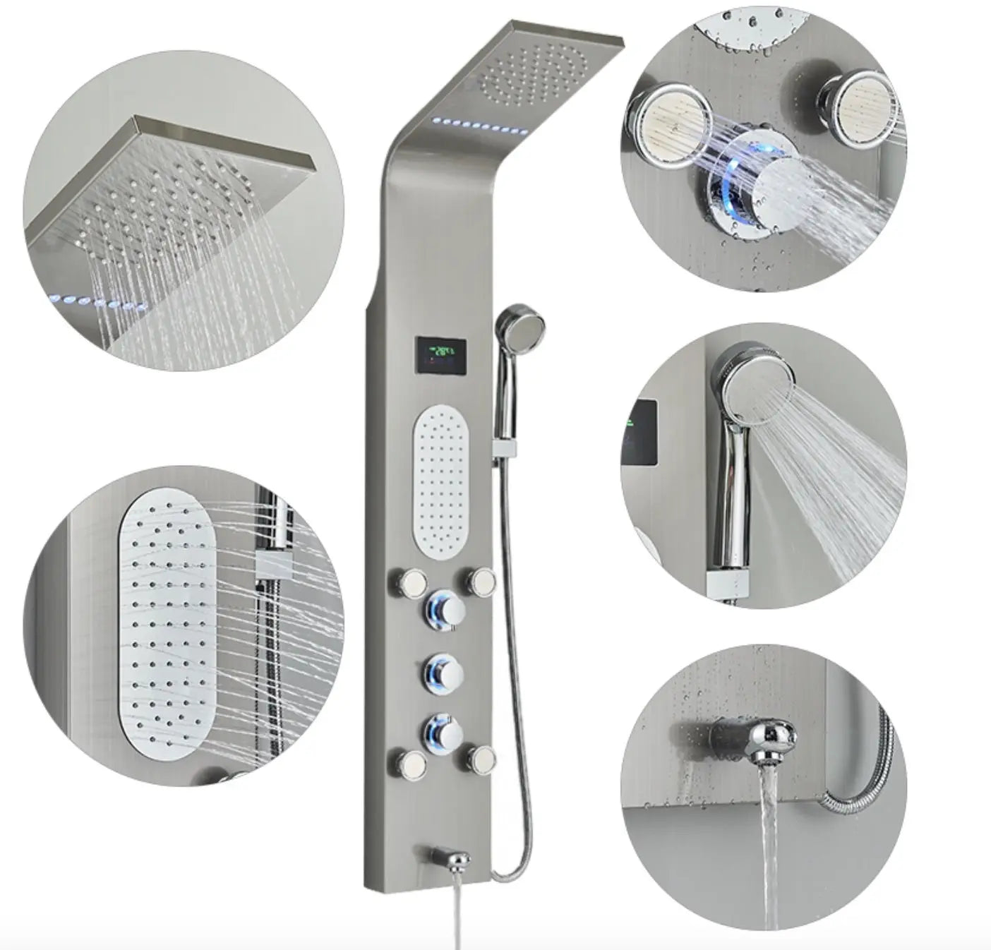 Douchepaneel Opbouwdouche SaniSupreme® Torino met hand - en voetendouche LCD Premium mat zwart