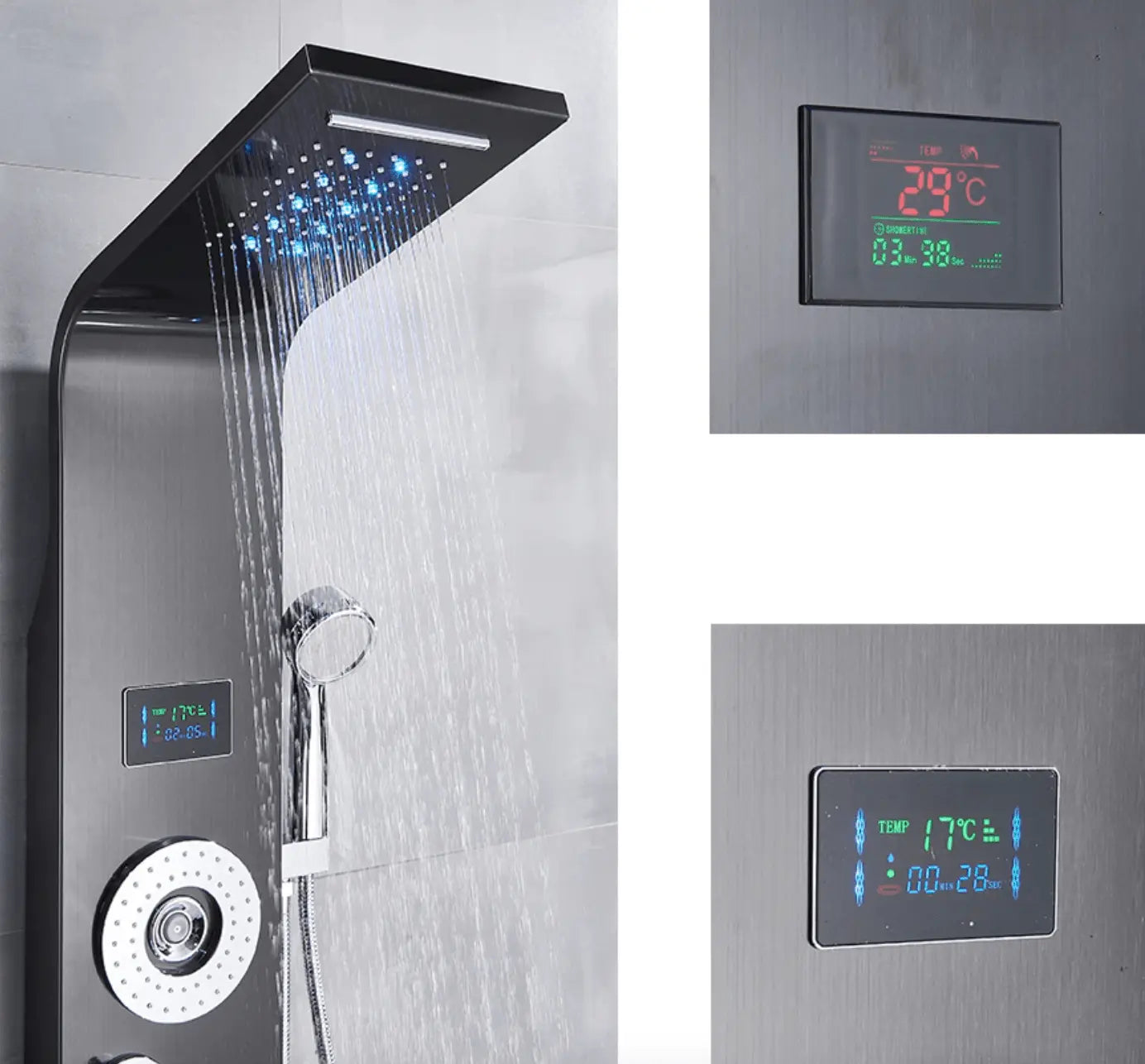 Douchepaneel Regendouche SaniSupreme® Palermo LCD Premium mat zwart