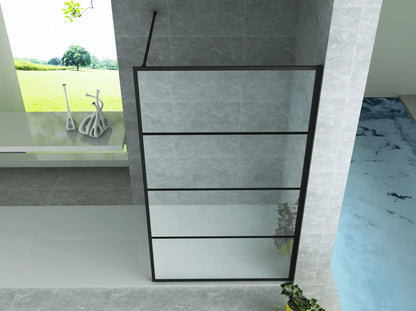 Douchewand Sanisupreme BlackLine Series 120X200 CM Veiligheidsglas 8 MM Mat Zwart Horizontale Panelen