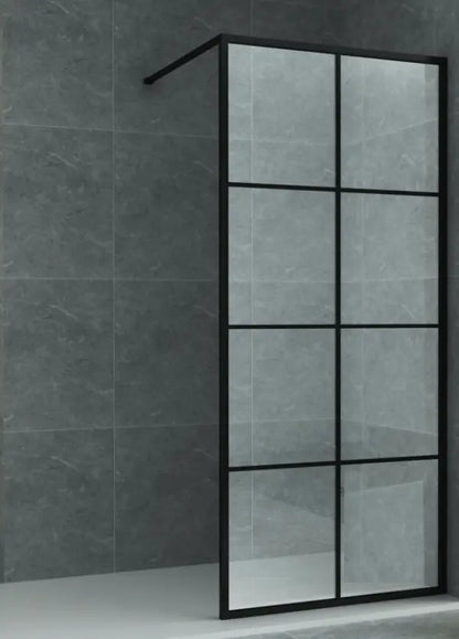 Douchewand Sanisupreme BlackLineSeries 100X200 CM Veiligheidsglas 8 MM Mat Zwart met Raster