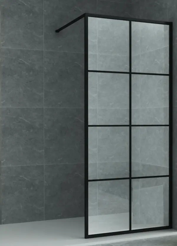 Douchewand Sanisupreme BlackLineSeries 120X200 CM Veiligheidsglas 8 MM Mat Zwart met Raster