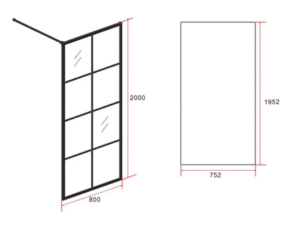 Douchewand Sanisupreme BlackLineSeries 80X200 CM Veiligheidsglas 8 MM Mat Zwart met Raster