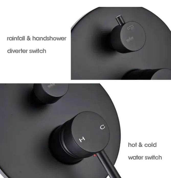 Inbouw Plafond Doucheset Yosemite 2 weg 8 inch regendouche rond mat zwart