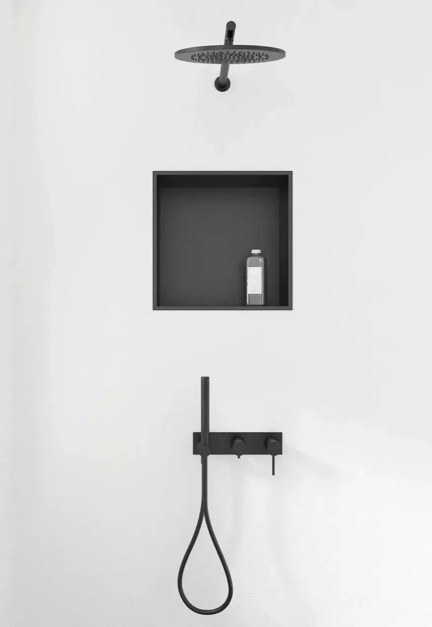 Inbouwnis badkamer douche mat zwart 30,5 x 30,5 x 7 cm