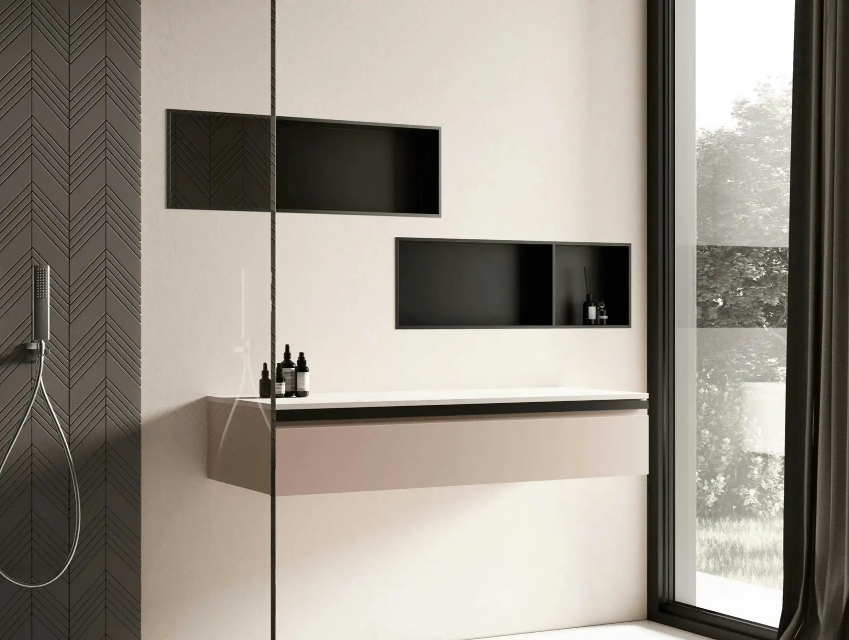 Inbouwnis badkamer douche RVS mat zwart 30x60x10cm