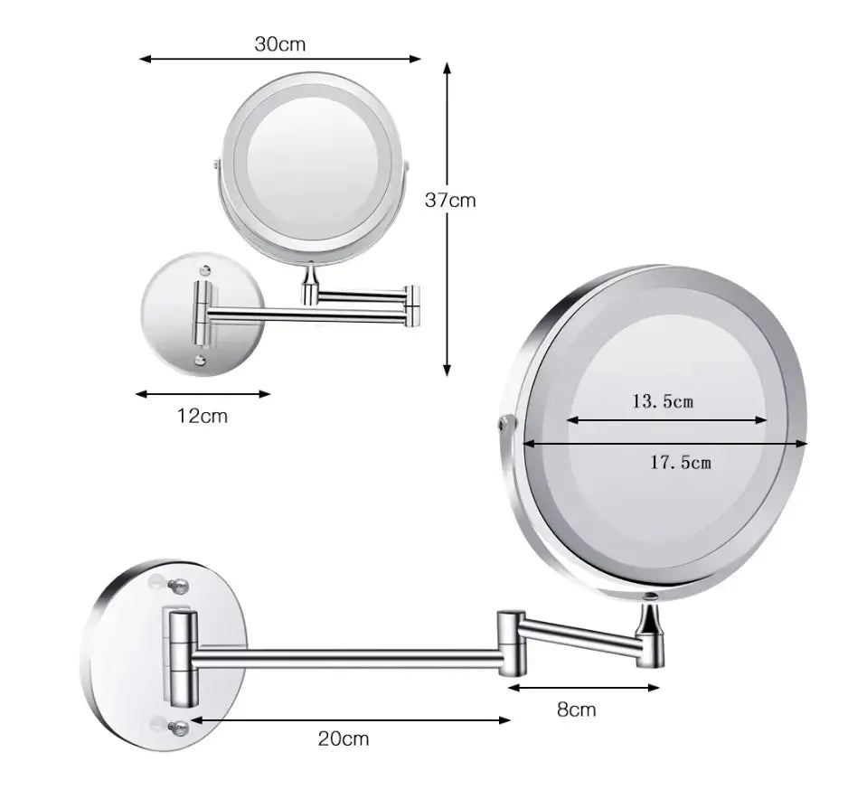 Make - up en Scheerspiegel SaniSupreme Bari Ø17cm LED Verlichting USB 3x Vergroting Chroom
