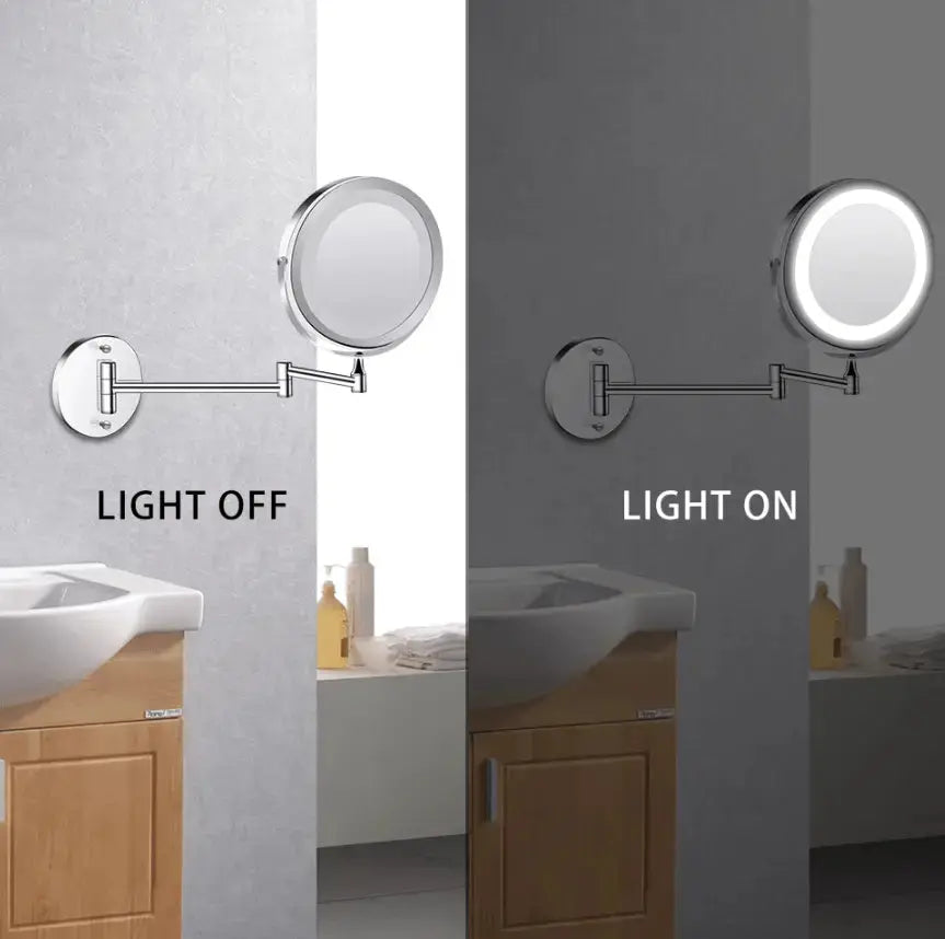Navaris ronde spiegel met verlichting - Make-up spiegel met LED-verlichting - Dubbelzijdig - 5x vergroting - 360° draaibaar - Diameter 17cm - Koper Navaris ronde spiegel met verlichting - Make-up spiegel met LED-verlichting - Dubbelzijdig - 5x vergroting - 360° draaibaar - Diameter 17cm - Koper