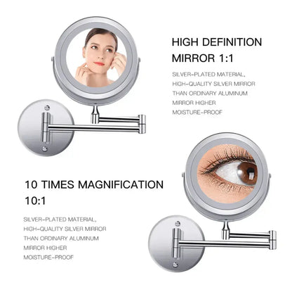 Make - up en Scheerspiegel SaniSupreme Bari Ø17cm LED Verlichting USB 3x Vergroting Chroom