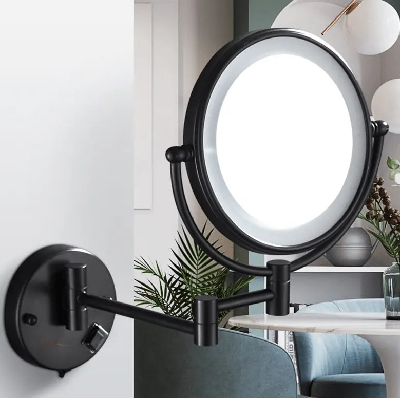 Make - up en Scheerspiegel SaniSupreme Bari Ø20cm LED Verlichting 3x Vergroting Mat Zwart