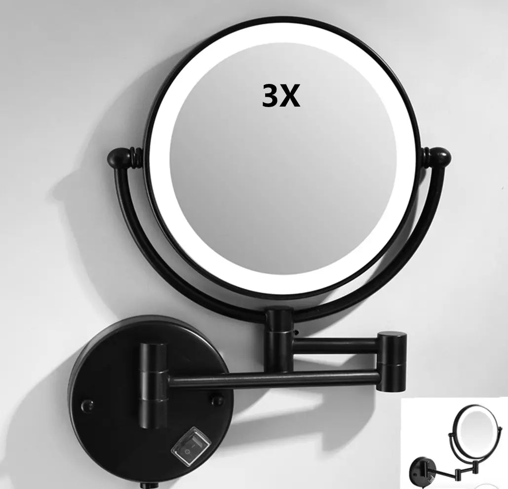 Make - up en Scheerspiegel SaniSupreme Bari Ø20cm LED Verlichting 3x Vergroting Mat Zwart