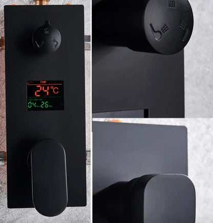 PRIJSKNALLER SaniSupreme Doucheset Manhattan Premium Wellness LCD 50 cm plafond regendouche met inbouw muurjets zwart inbouw