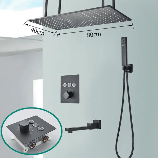 PROMO SaniSupreme®SmartPulse Plafond Thermostatische Doucheset Alicante 3 weg 40x80 cm regendouche mat zwart
