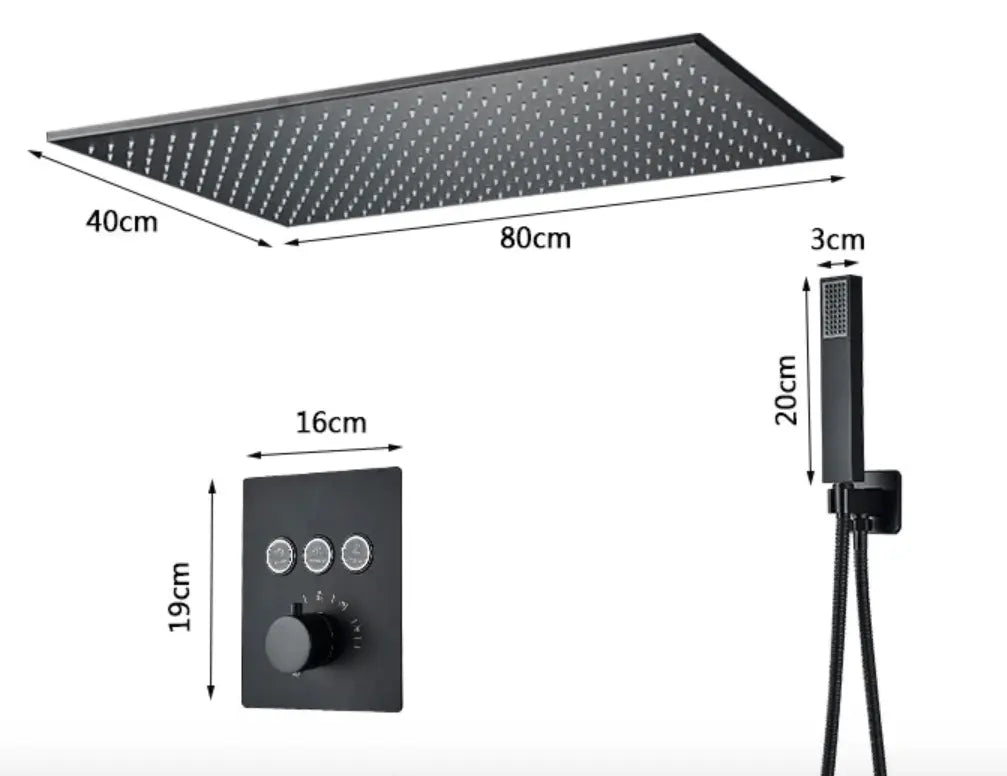 PROMO SaniSupreme®SmartPulse Plafond Thermostatische Doucheset Alicante 3 weg 40x80 cm regendouche mat zwart
