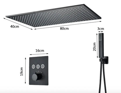 PROMO SaniSupreme®SmartPulse Plafond Thermostatische Doucheset Alicante 3 weg 40x80 cm regendouche mat zwart