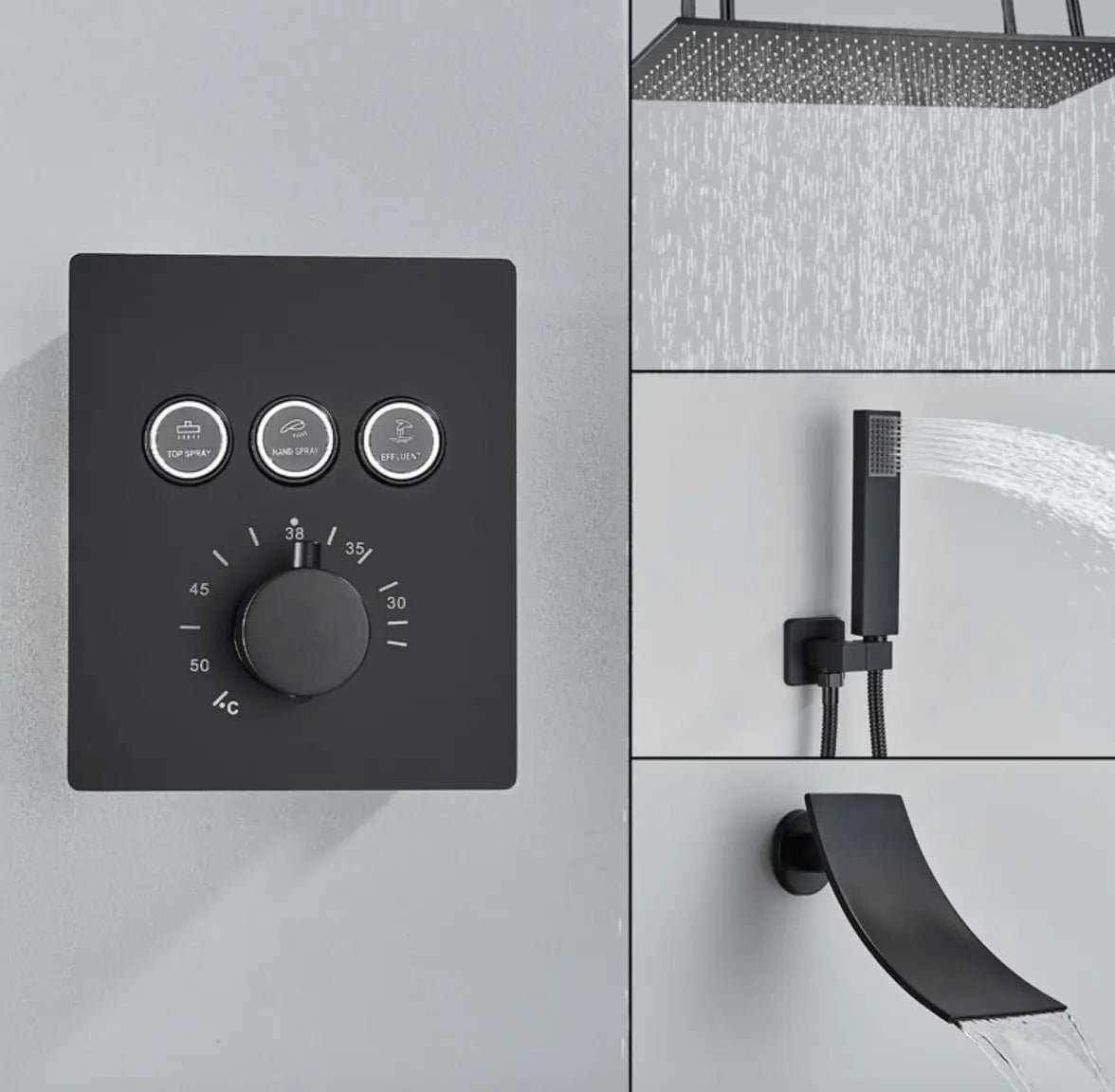 PROMO SaniSupreme®SmartPulse Plafond Thermostatische Doucheset Alicante 3 weg 40x80 cm regendouche mat zwart - SaniSupreme