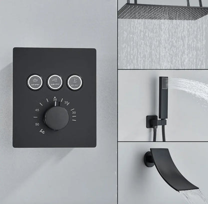 PROMO SaniSupreme®SmartPulse Plafond Thermostatische Doucheset Alicante 3 weg 40x80 cm regendouche mat zwart - SaniSupreme