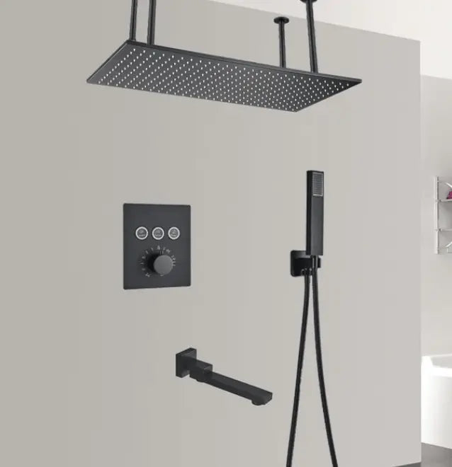 PROMO SaniSupreme®SmartPulse Plafond Thermostatische Doucheset Alicante 3 weg 40x80 cm regendouche mat zwart