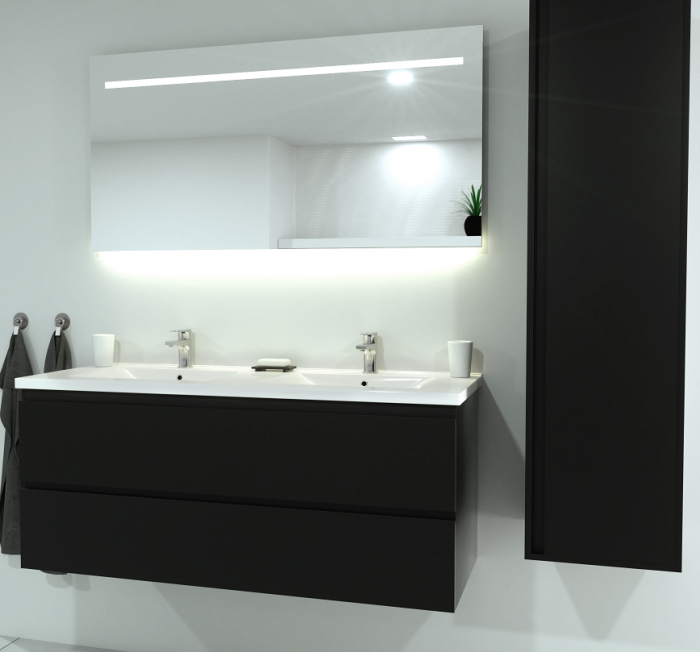 SaniSupreme® Aloni Meuble de salle de bain Sally 160 noir mat Solid Surface lavabo double blanc