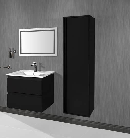 SaniSupreme® Aloni Meuble de salle de bain Sally 60 lavabo en surface solide noir mat blanc