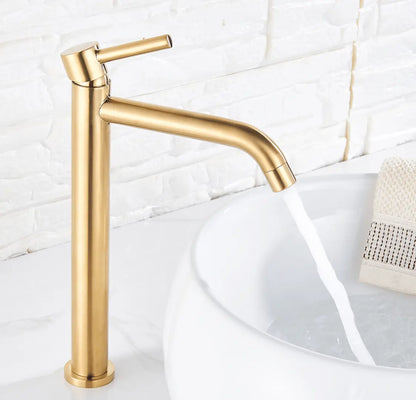 SaniSupreme Allicante wastafel kraan opbouw hoog model gebogen uitloop Goud Brushed