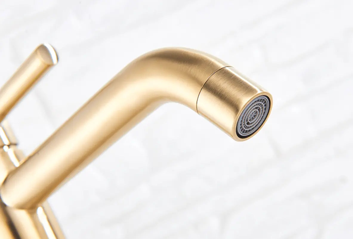 SaniSupreme Allicante wastafel kraan opbouw hoog model gebogen uitloop Goud Brushed