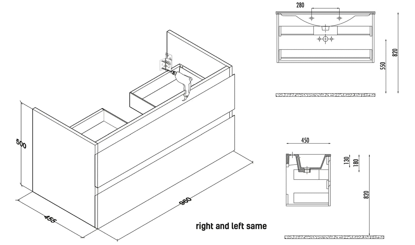 SaniSupreme® Aloni Badmeubel Sally 100 mat zwart keramische wastafel wit