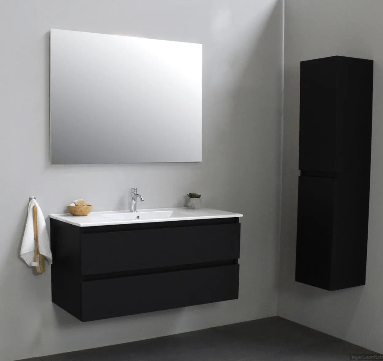 SaniSupreme® Aloni Badmeubel Sally 100 mat zwart keramische wastafel wit