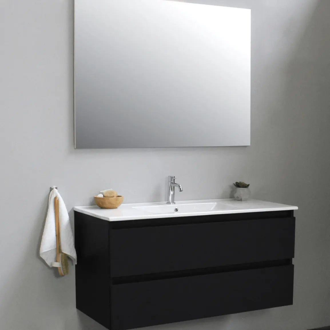 SaniSupreme® Aloni Badmeubel Sally 100 mat zwart keramische wastafel wit