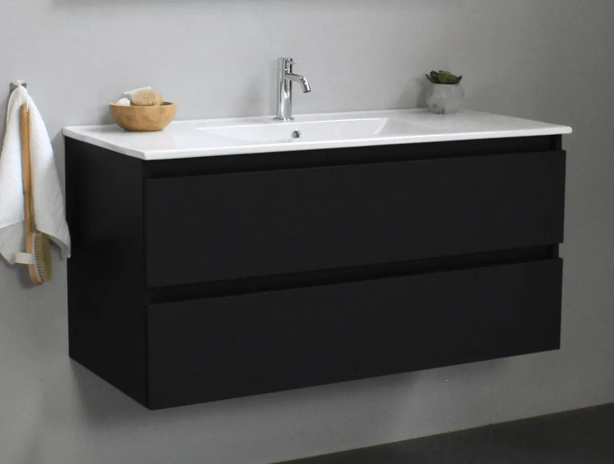 SaniSupreme® Aloni Badmeubel Sally 100 mat zwart keramische wastafel wit