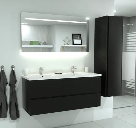 SaniSupreme® Aloni Badmeubel Sally 160 mat zwart Solid Surface dubbele wastafel wit