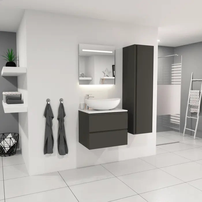 SaniSupreme® Aloni Badmeubel Sally 60 mat grijs wastafelblad met ovale waskom wit