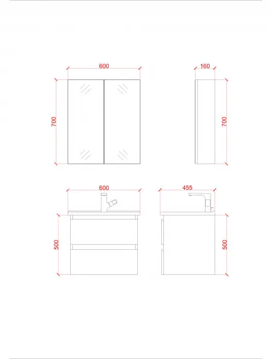 SaniSupreme® Aloni Badmeubel Sally 60 mat zwart solid surface wastafel wit