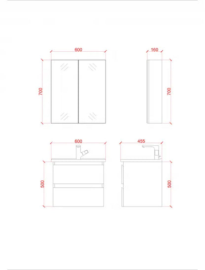SaniSupreme® Aloni Badmeubel Sally 60 mat zwart solid surface wastafel wit