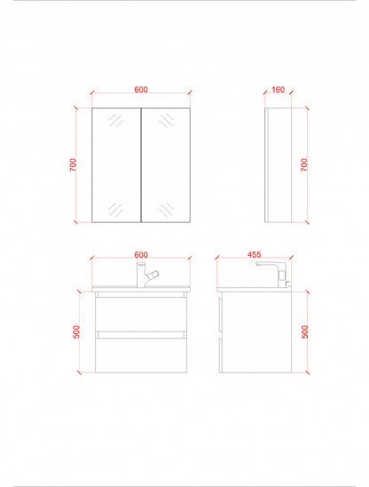 SaniSupreme® Aloni Badmeubel Sally 80 mat grijs wastafelblad met ronde waskom wit