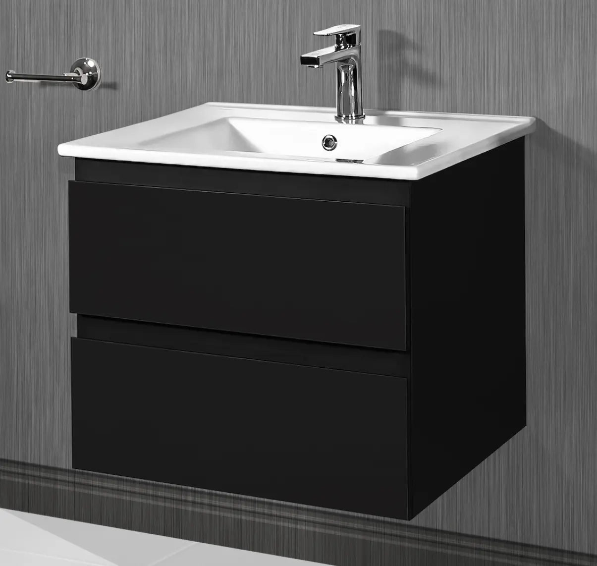 SaniSupreme® Aloni Badmeubel Sally 80 mat zwart keramische wastafel wit