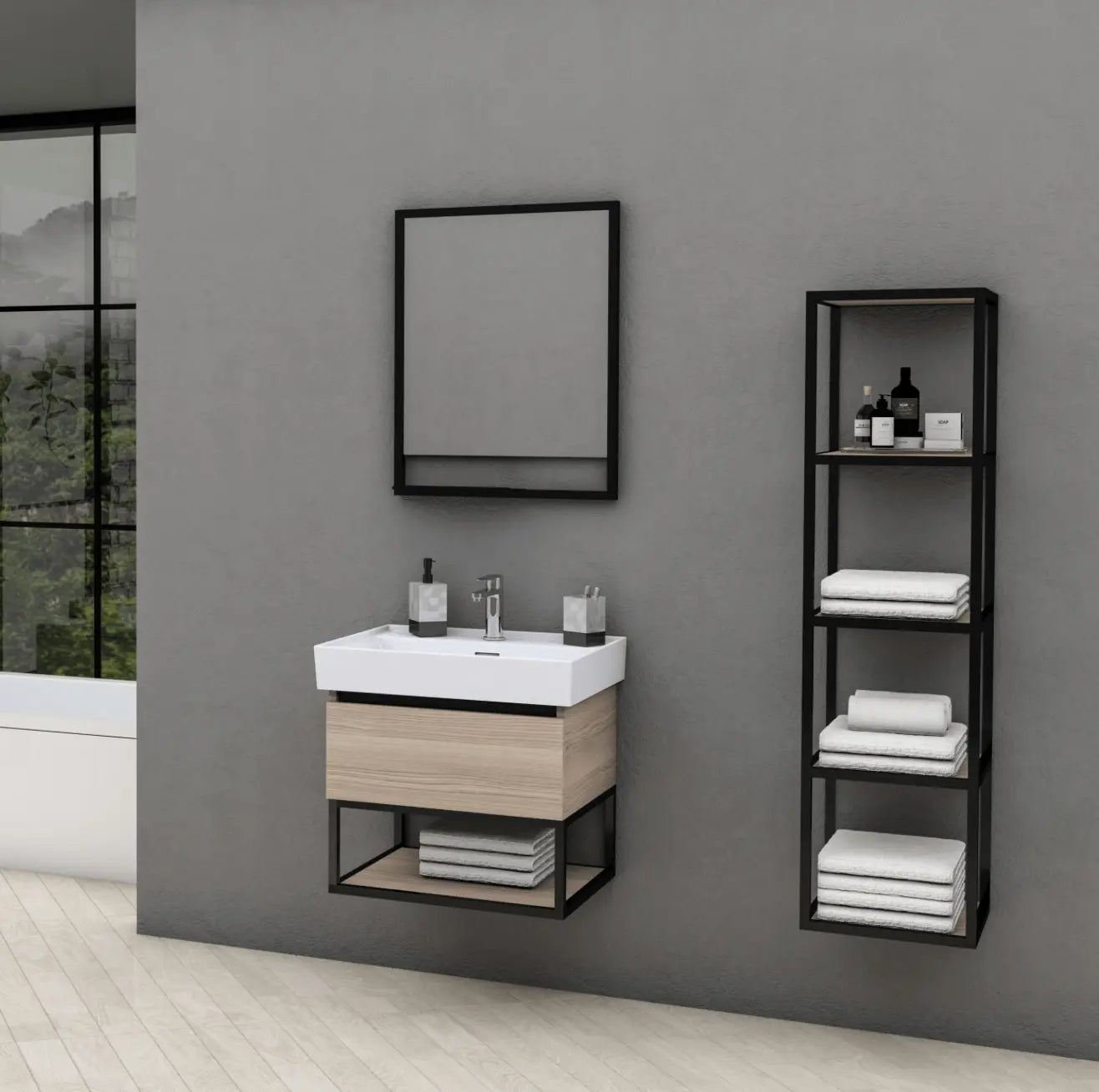 SaniSupreme® Aloni Keramische wastafel hoog model wit (combinatie Sharp onderkast) 60 cm.