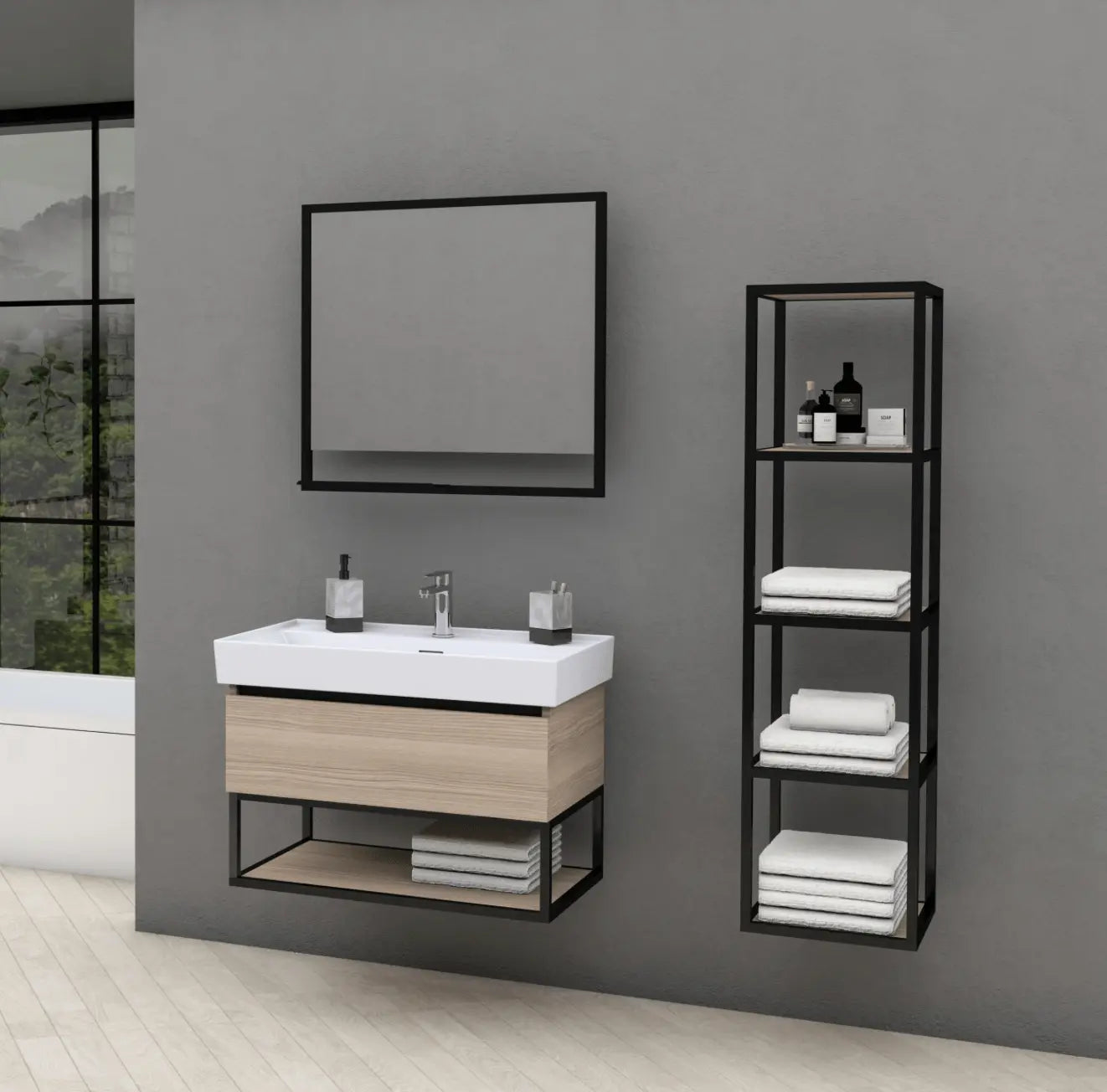 SaniSupreme® Aloni Keramische wastafel hoog model wit (combinatie Sharp onderkast) 60 cm.