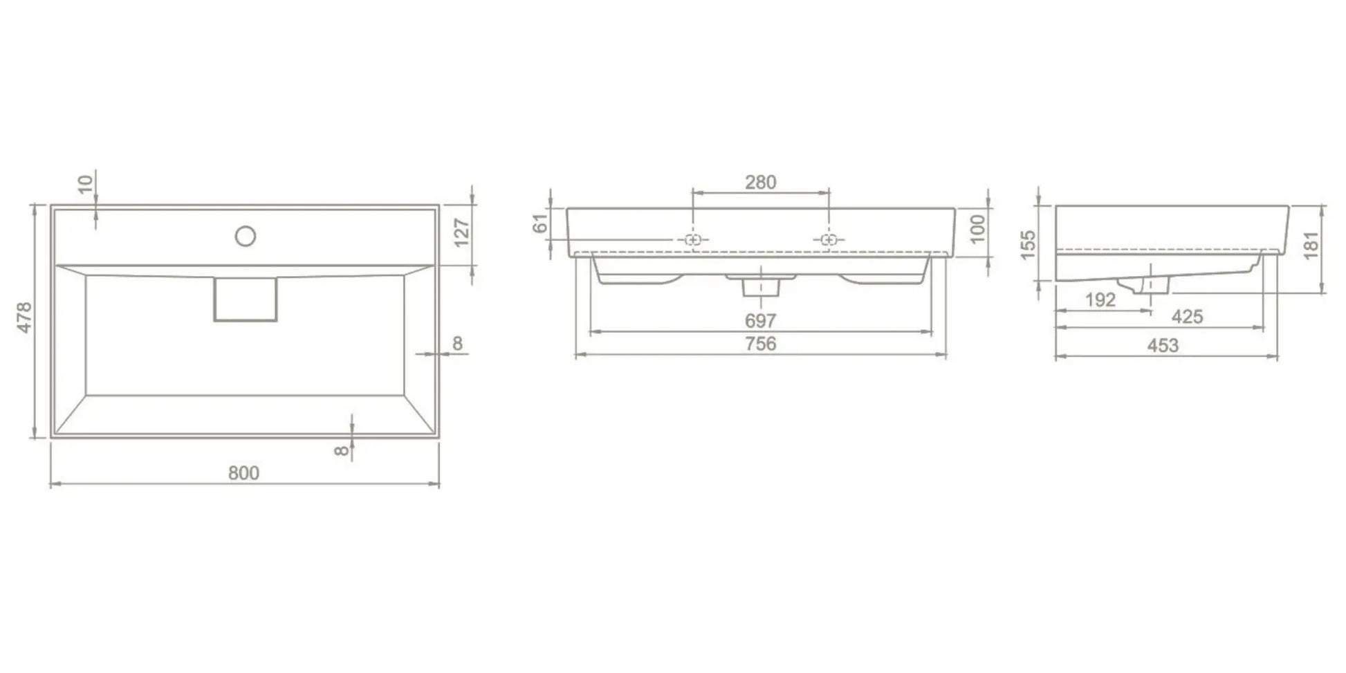 SaniSupreme® Aloni Sharp onderkast + wastafel mat zwart 80 cm.