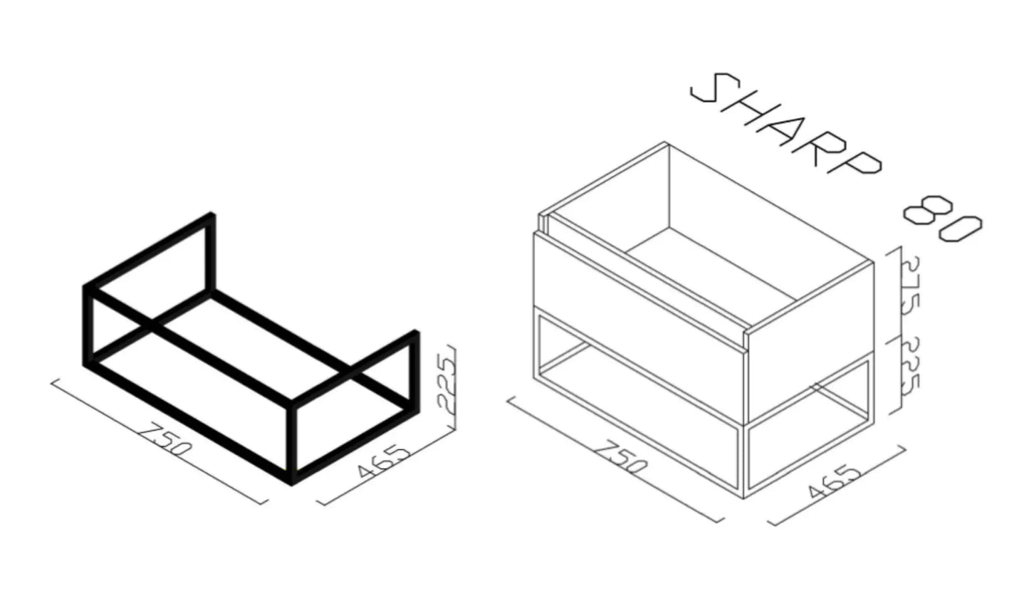 SaniSupreme® Aloni Sharp onderkast + wastafel mat zwart 80 cm.