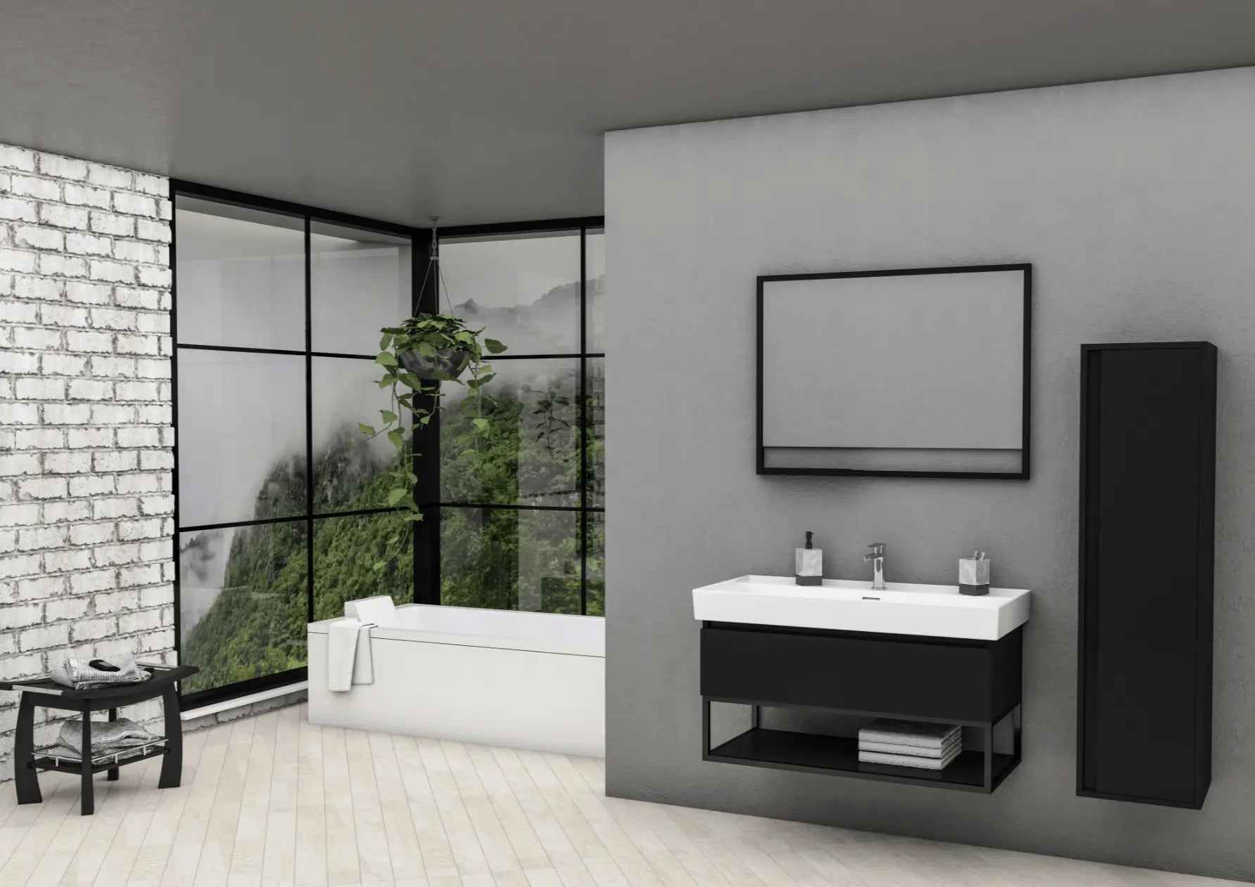 SaniSupreme® Aloni Sharp onderkast + wastafel mat zwart 80 cm.