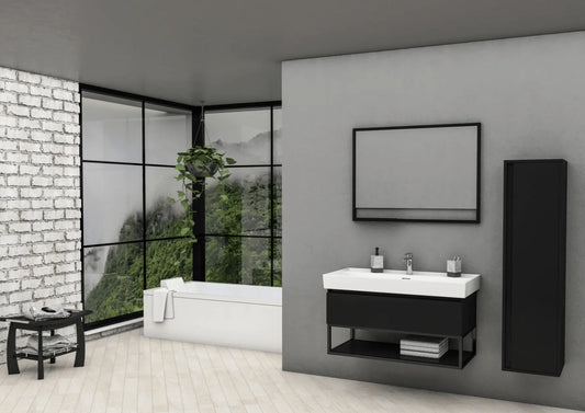 SaniSupreme® Aloni Sharp onderkast wastafelmeubel mat zwart 100 cm.