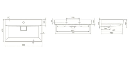 SaniSupreme® Aloni Sharp onderkast wastafelmeubel mat zwart 80 cm.