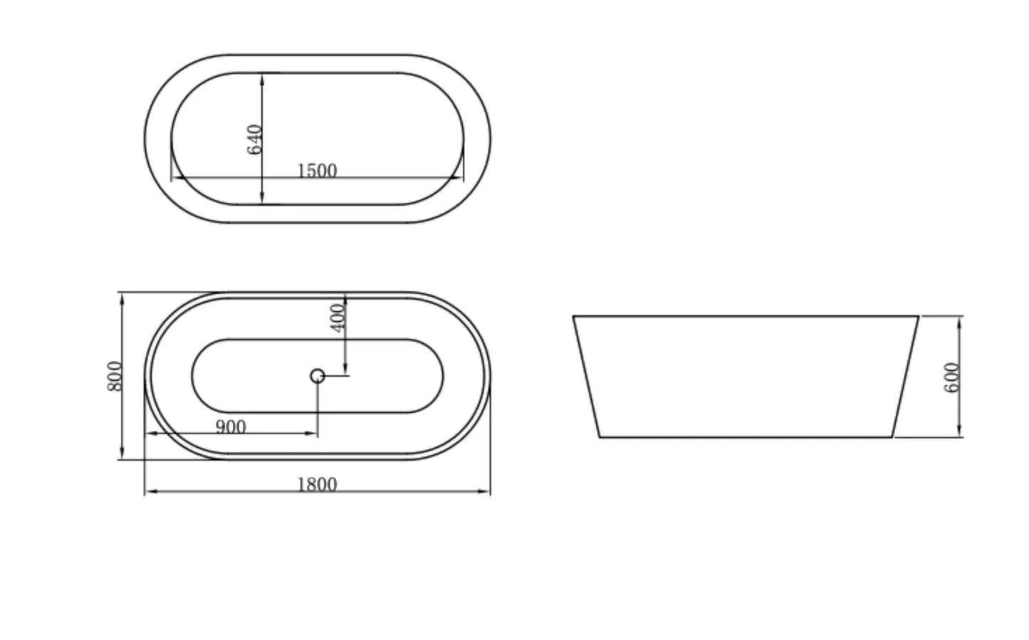 SaniSupreme Aloni vrijstaand bad Rondo acryl 180 x 80 cm ovaal wit glans