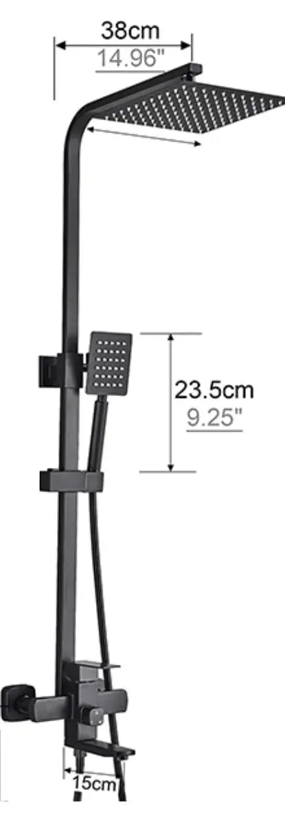 SaniSupreme Arizona Basic opbouw bad doucheset 3 - weg met baduitloop 20 cm. ABS regendouche mat zwart vierkant